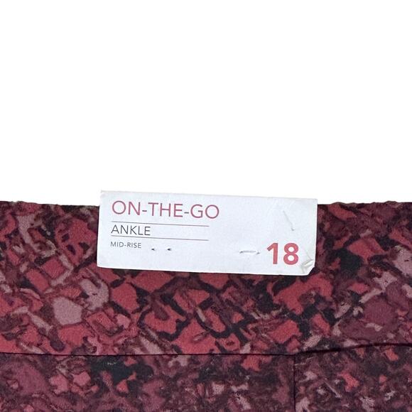 NWT Lane Bryant On The Go Ankle Pants Womens 18 Burgundy Abstract Pockets - Picture 5 of 8